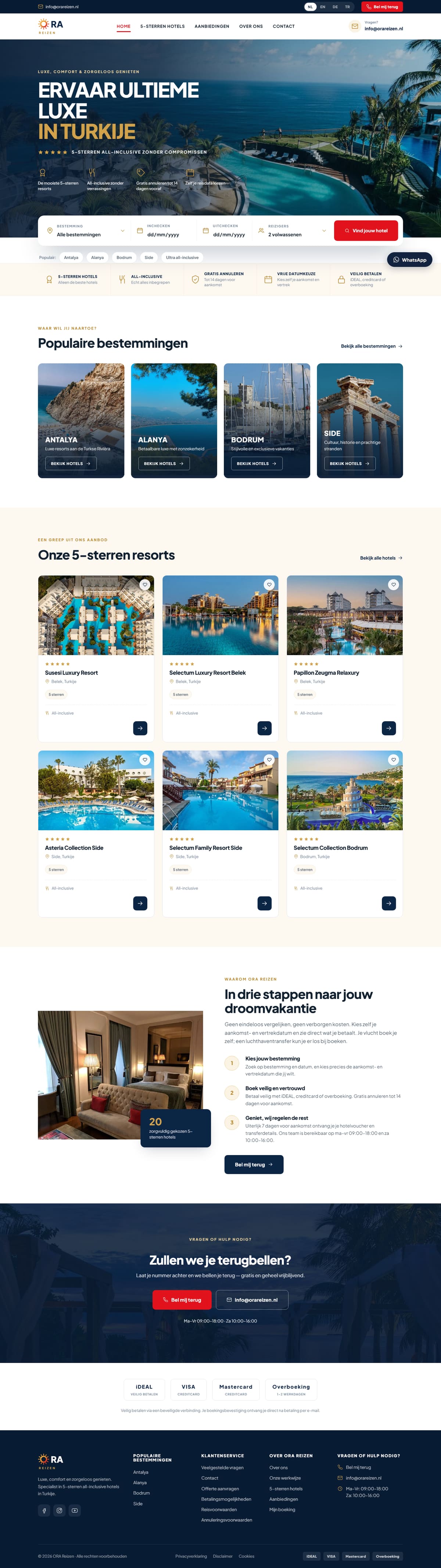 Full homepage of ORA Reizen