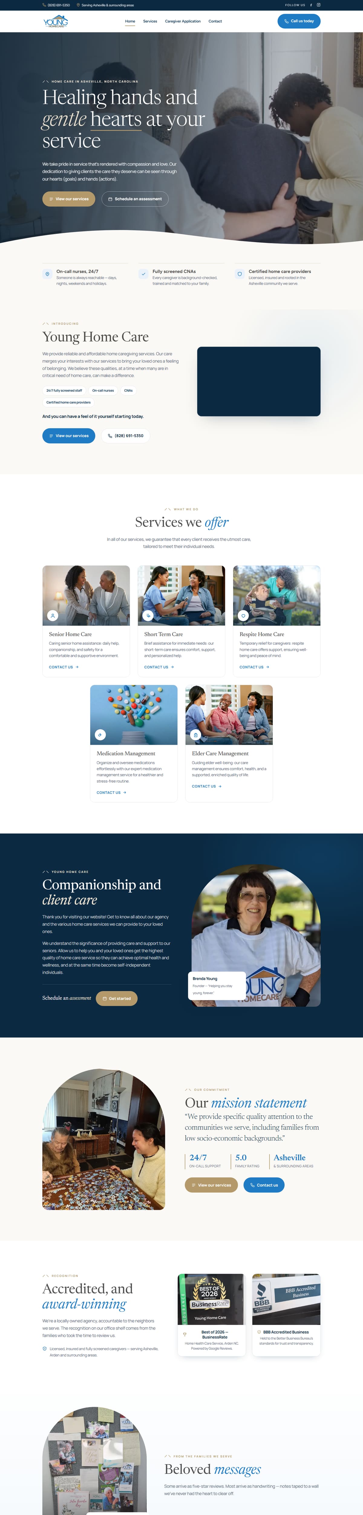 Full homepage of Young Home Care